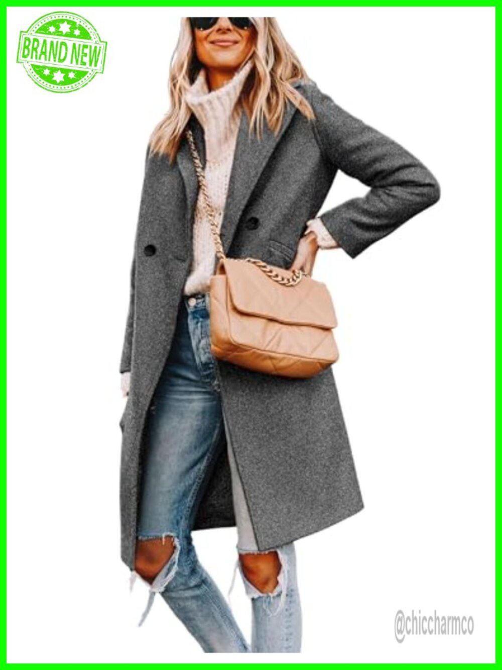 Wool Blend Peacoat Notch Lapel Double-Breasted Winter Coat